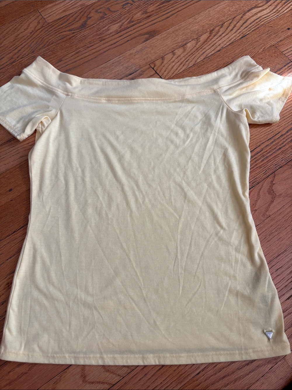 Guess Pale Yellow Off-Shoulder Crop Top